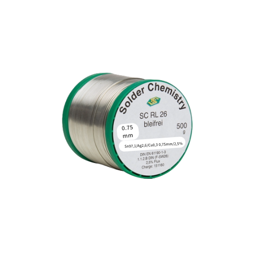 Lötdraht RL26, Sn97.1/Ag2.6/Cu0.3 0 / 0.75mm / 2.5%, 500g Rolle